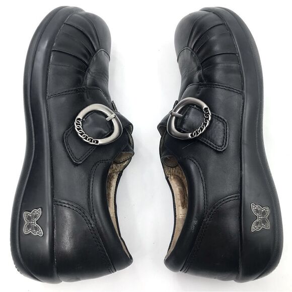 Alegria KHLOE Black Leather Buckle Side Slip On Loafer Comfort Support Shoes - Picture 3 of 16